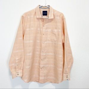 Tommy Bahama Peach & White Windowpane Linen Blend Button Up Shirt L